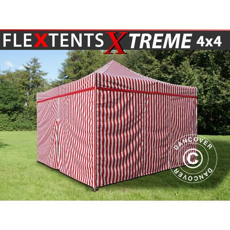 Faltzelt FleXtents Xtreme 50 4x4m Gestreift, mit 4 Seitenwänden