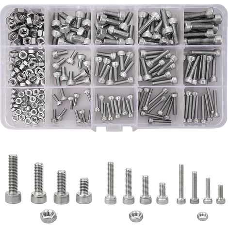 Vis à Tête Cylindrique à Six Pans Creux Boulons écrous 240 Pièces Vis à Tête Hexagonale Socket M3/M4/M5 x 8/12/16/20mm Vis Tete Cylindrique 6 Pans Creux Inox