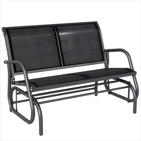 Banc à bascule 2 places 120 cm métal textilène noir (1/5)