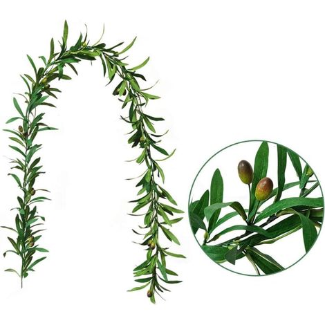 Guirlande Feuilles D'olivier - 170 cm - Branches Artificielles avec Olives Noires - Décoration Murale Intérieure Extérieure - 1 Pièce (1/5)