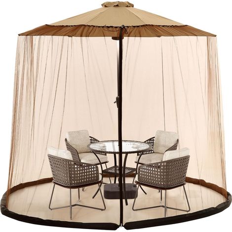 Moustiquaire d'extérieur grande capacité, facile à installer, double fermeture éclair, tissu polyester pour terrasse, jardin et fêtes, marron (1/5)