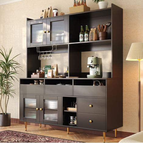 Highboard 145/39/171 cm in Schwarz mit Changhong-Glas, Weinregal und viel Stauraum (1/5)