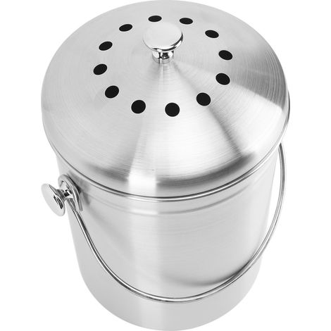 Composteur de comptoir rond en acier inoxydable avec filtres à charbon pour éliminer les odeurs, idéal pour la cuisine. (1/5)