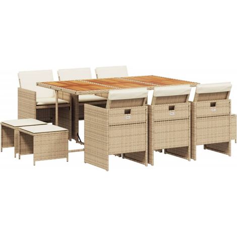 Maison Exclusive - Set comedor de jardín 11 pzas con cojines ratá (1/5)