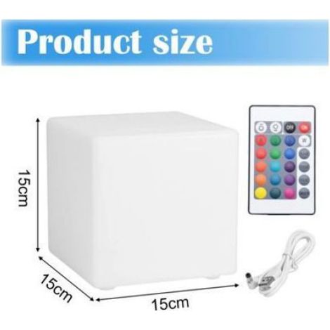 Lampadaire cube LED - Rechargeable avec télécommande Éclairage d'ambiance ajustable - Chevet et salon - 15x15x15 cm (1/5)
