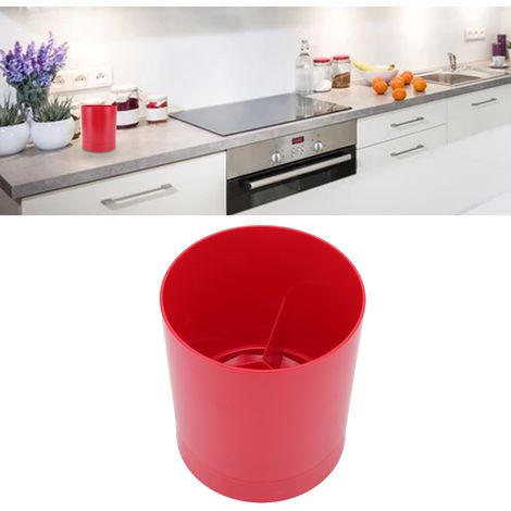Porte-baguettes rotatif à 360° avec égouttoir intégré, idéal pour la cuisine, avec boîte à baguettes, cuillères et couverts, rouge. (1/5)