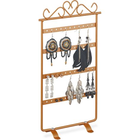Relaxdays Jewellery Stand, Earrings Storage, H x W x D: approx. 30.5 x 16.5 x 6.5 cm, Metal, Bronze