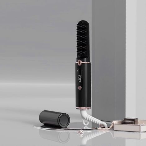 Brosse lissante sans fil, mini brosse chauffante portable, peigne à 4 températures réglables, lisseur à ions négatifs pour cheveux et barbe (1/5)
