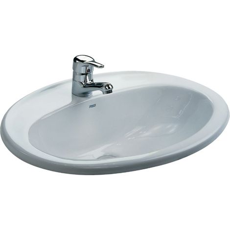 Roca – Vasque à poser rectangulaire 56x47 cm en porcelaine vitrifiée blanche – Surface lisse et brillante – Design ergonomique pour salle de bain moderne (1/5)