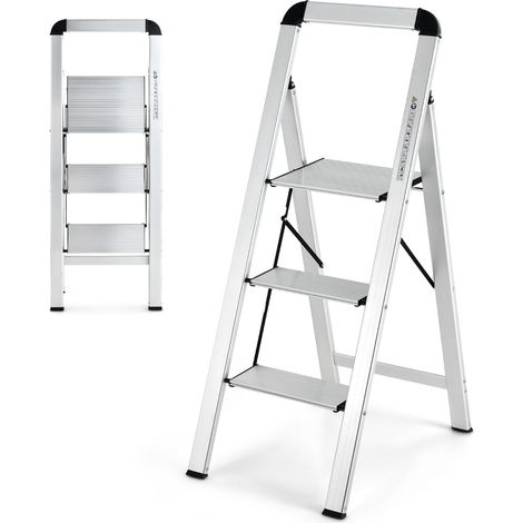 Sgabello pieghevole 3 gradini 62 x 44 x 109 cm leggero e robusto antiscivolo in alluminio argento 200020564