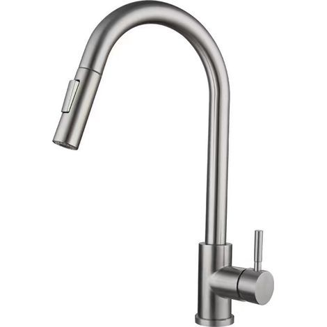 Rubinetto da cucina girevole a 360° con doccetta estraibile, miscelatore ad alta pressione in acciaio inox nichel spazzolato. (1/5)