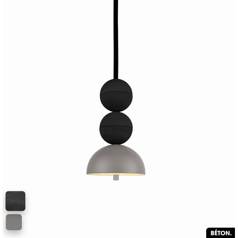 Lampe de suspension en béton - BOSFOR CONCRETE NOIR - GRIS 2 BALLES LED 14W (1/3)