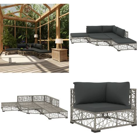 Salon de jardin 6 pcs avec coussins résine tressée gris - Meuble de jardin - Canapé extérieur (1/5)