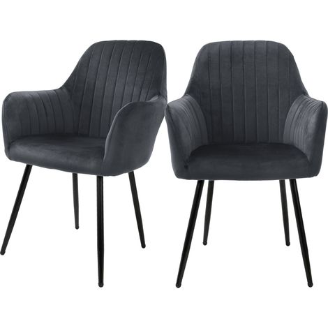 ML-Design 2er Set Esszimmerstühle mit Rücken- und Armlehnen, Grau, Küchenstühle mit Samtbezug, Polsterstühle mit Metallbeinen, Ergonomische Stühle für Esstisch, Wohnzimmerstühle Esszimmerstuhl