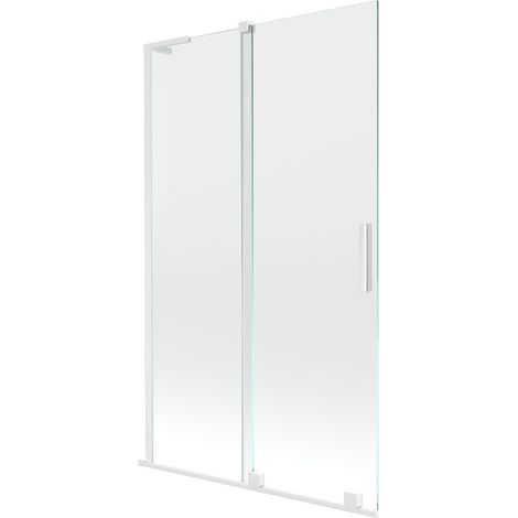 Mexen Velar L paroi de baignoire 2 volets coulissante 110 x 150 cm, transparent, blanc - 896-110-003-01-20
