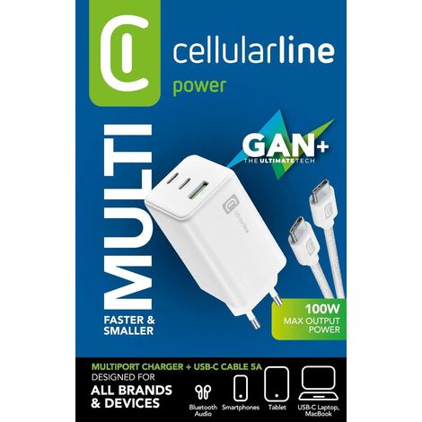 Cargador cellularline ACHKITGAN100WTABW nitruro de galio 5 A