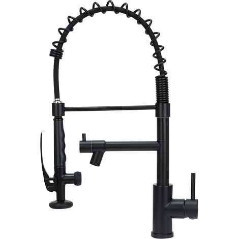 Swivel Kitchen Mixer Tap Dual Spout with Pull Down Sprayer and Pot Filler,Black (1/5)