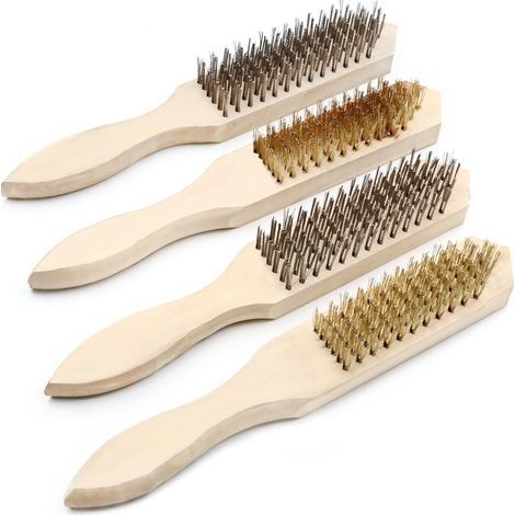 Lot de 4 Brosses Métalliques à Main - Poils Laiton sur Manche en Bois - Pour Nettoyage Intensif des Saletés (1/5)