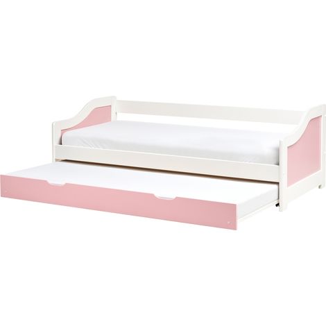 Cama nido infantil deslizante de madera clara de pino rosa 90 x 200 cm Luneray