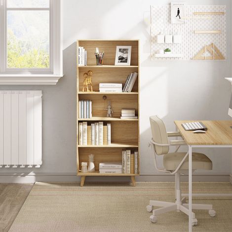 WOLTU Bücherregal Bücherschrank mit 5 Fächern Büroregal Aktenregal Standregal Aufbewahrungsregal für Wohnzimmer, Arbeitszimmer, 60x24x144cm, Hell Eiche (1/5)