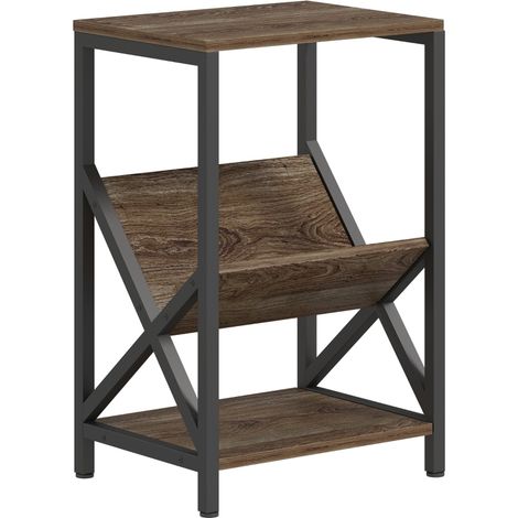 Narrow Side Table, End Table with 3-Tier Storage, V-Shaped Magazine Holder for Living Room, Bedroom, 40 x 30 x 61cm, Oak