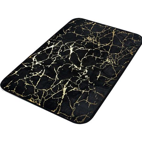 Tapis de bain effet marbre noir texturé - Séchage rapide, antidérapant, rectangulaire, en polyester - pour salle de bain, cuisine, chambre (1/3)
