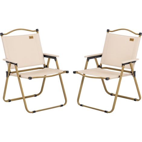 Campingstühle, 2 x Strandstuhl, faltbar, Stahl, Holzoptik, Khaki