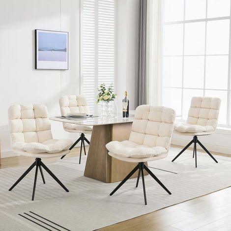 Esszimmerstühle 4er Set drehbar mit abnehmbarem Kissen, modern, weiß (1/5)