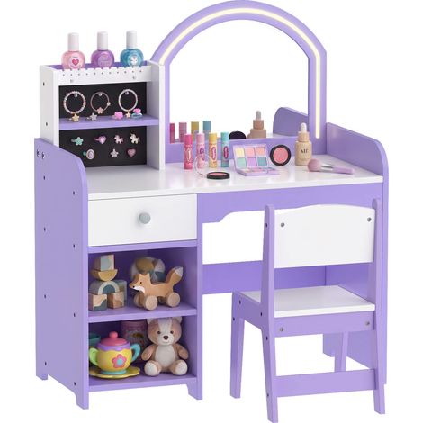 AIYAPLAY Kids Vanity Set, Girls Dressing Table with Stool, Purple (1/5)