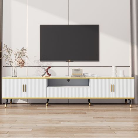 mueble TV 200 cm con almacenaje y cajón blanco OKMYHOME (1/5)