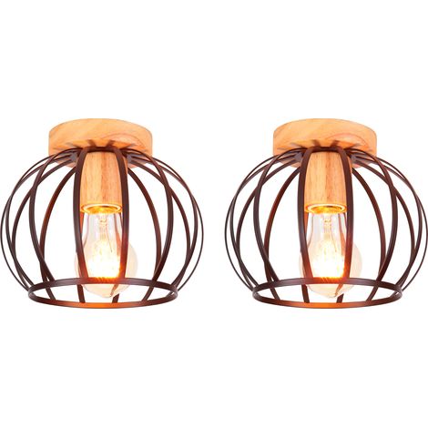 Lot de 2 Plafonnier Vintage Rétro en Bois Lampe de Plafond E27 Luminaire pour Couloir Escalier Salon Noir (1/5)
