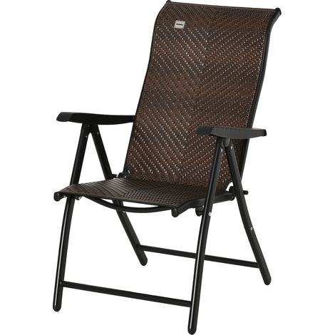 Chaise pliante en rotin poly avec dossier réglable 7 positions, imperméable, 120 kg, 58x71x111cm Marron+Noir
