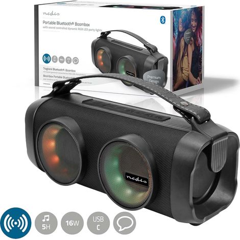 Nedis Cassa Altoparlante Boombox Bluetooth® Luci Party 24 W USB SD AUX 5 ore