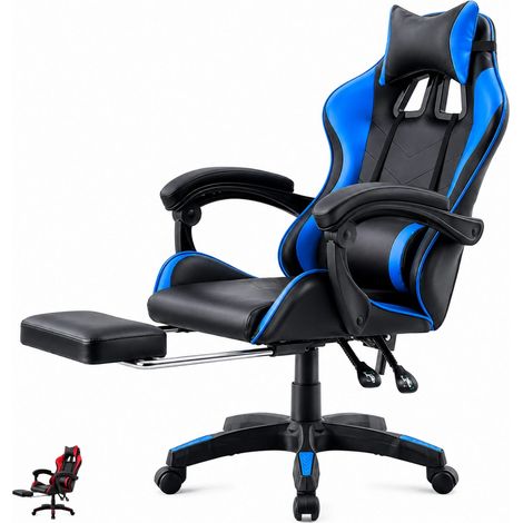 Sedia gaming ergonomica reclinabile in similpelle - Altezza e inclinazione regolabile - Con poggiapiedi, poggiatesta, cuscino lombare e braccioli - Ne (1/5)