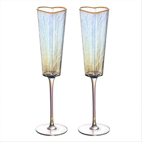 Lot de 2 verres à vin en forme de cœur, bordés d'or, parfaits pour la maison, les fêtes et les clubs. (1/5)