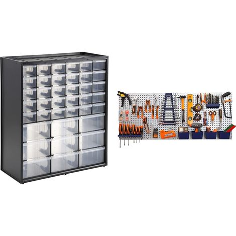 Organiseur 39 Compartiments Panneaux Muraux X2 et Accessoires de Rangement X32 Métal (1/5)