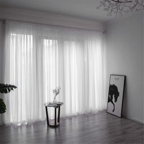 2 Pièces Rideau Occultant 140 cm x 240cm Blanc Voilage à Oeillet Rideau Semi-Transparent intérieurs pour Chambre Salon Maison (1/5)