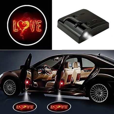 (love)1pcs Projecteur laser LED universel pour porte d'entrée avec logo de bienvenue, veilleuse fantôme, sans fil, kit d'éclairage de courtoisie pour voiture, accessoires auto, éclairage pour véhicule (1/5)