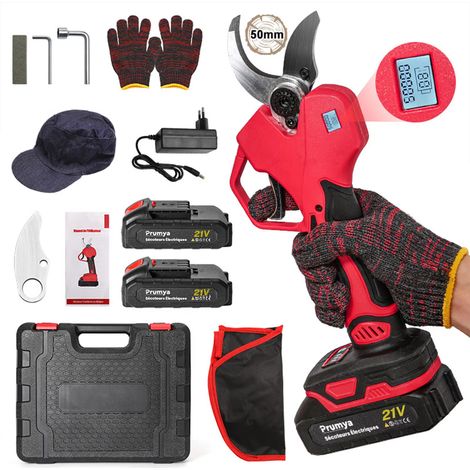 Sécateur électrique sans fil 21 V, 50 mm, 1 000 W, avec affichage numérique LED, gants inclus, AMORLY (1/5)