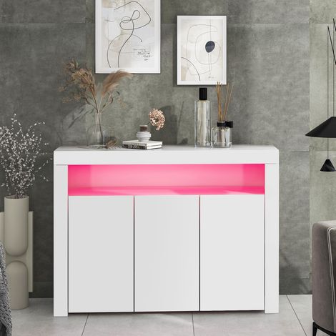 Credenza 3 ante con LED, 130 x 35 x 95 cm, bianca, DESVIAE (1/5)