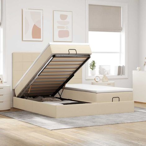 Ottoman-Bett mit Matratzen & LEDs Creme 180x200 cm Stoff