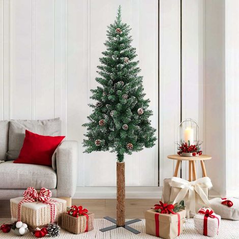 Sapin de Noël mince bois véritable et neige blanche-Décoration de Fête pour Noël vert 180 cm 249924 (1/5)