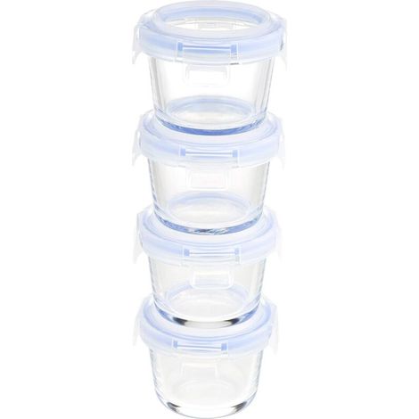 AHLSEN Glasbehälter, 720 ml, transparent mit blauen Deckeln, 4er-Set (1/5)
