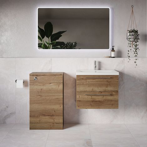 Napoli 390 Tobacco Oak 1100mm Wall Mounted 2 Drawer Vanity Unit and Toilet Suite with Glide Basin - 1100mm - Chrome 320mm HandleWithout Kingston Toilet Pan