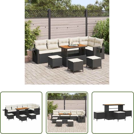 vidaXL Poly-Rattan - Gartensofa-set mit Kissen 12 pcs Schwarz und Creme Poly-Rattan (1/5)