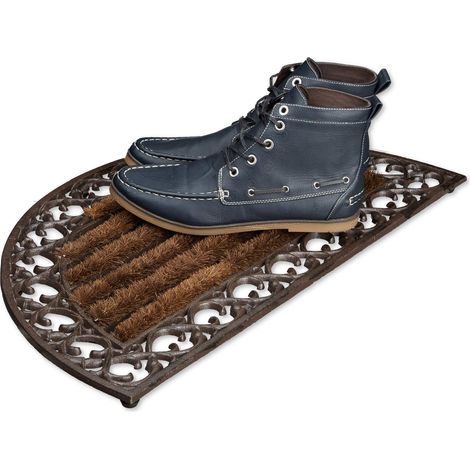 Paillasson en fonte avec brosse essuie-pieds tapis d'entrée en fonte rond h x l x P: 4 x 72 x 39 cm style maison de campagne ancien anti-dérapant natte de sol, bronze (1/5)