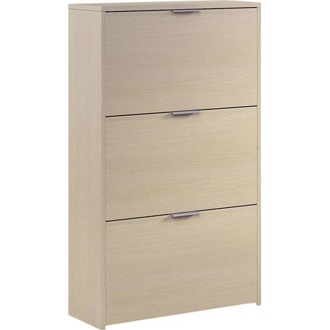 Scarpiera Escondido, Armadio portascarpe a 3 ante a ribalta, Mobile doppia capienza per max 18 paia di scarpe, 60x22h113 cm, Rovere
