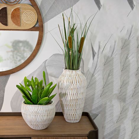 Vase Naldo, Couleur Structure Beige, Blanc, Diamètre 22 cm