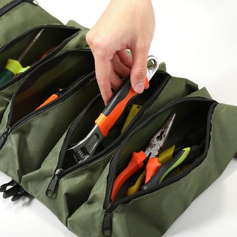 Sac à outils enroulable, organisateur d'outils robuste, sac de rangement portable, sac en tissu Oxford imperméable avec fermeture éclair pour hommes, mécaniciens, électriciens, réparateurs, vert (1/4)