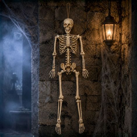 5ft (1.52m) Posable Full Body Halloween Skeleton Decoration with Movable Joints (1/5)